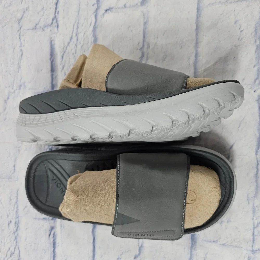 Vionic Rejuvenate Recovery Slide Sandals Mens 8.5 Womens 10 Grey Strap Orthotic